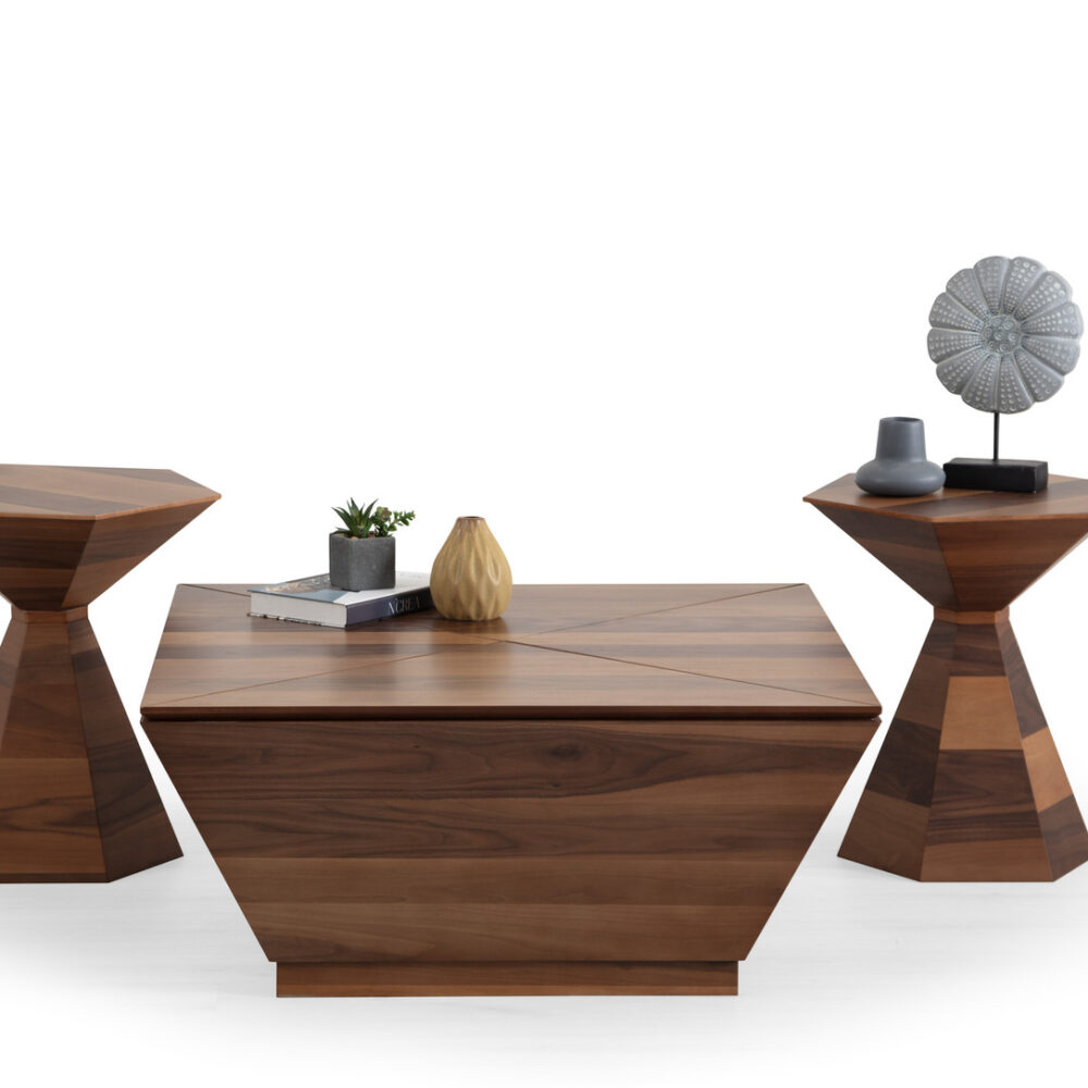 Walnut Set Of 3 Center Table 618