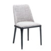 Light gray upholstered dining chair with a textured fabric and dark tapered legs
