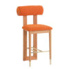 TONDELLA2 Armonna Wooden bar stool with orange upholstered seat and backrest gold toned footrest and tapered legs with metallic tips